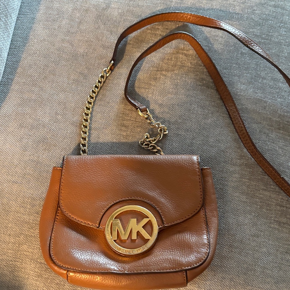 Michael Kors Tan Leather Crossbody Bag with Gold Accents